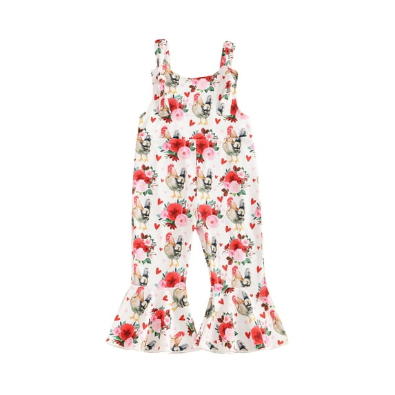 Bagilaanoe Toddler Baby Girl Jumpsuit Sleeveless Print Romper Overalls 6M 12M 18M 24M 3T 4T Kids Long Flared Pants Summer Clothes