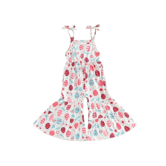 Bagilaanoe Toddler Baby Girl Jumpsuit Sleeveless Rabbit Print Romper Overalls 6M 9M 12M 18M 24M 3T Kids Flared Pants Easter Clothes