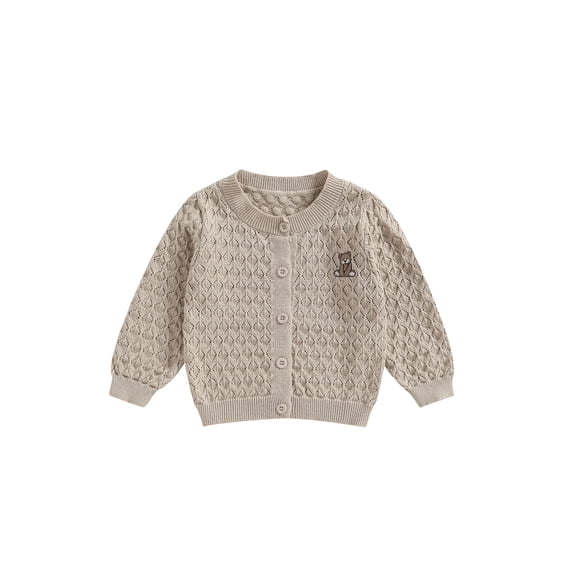 Bagilaanoe Toddler Baby Girl Knit Cardigan Long Sleeve Sweater Bear Pattern Knitwear Coat 3M 6M 12M 18M 24M 3T Kids Fall Casual Tops Outwear