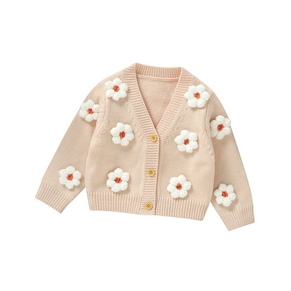 Bagilaanoe Toddler Baby Girl Knit Cardigan Long Sleeve Sweater V Neck Flower Knitwear Coat 6M 9M 12M 18M 24M 3T Kids Fall Casual Tops Outwear