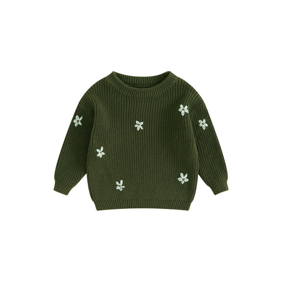Bagilaanoe Toddler Baby Girl Knitted Sweater Long Sleeve Floral Embroidery Pullover 3M 6M 9M 12M 18M 24M 3T 4T 5T Kids Warm Jumpers Tops Fall Loose Knitwear