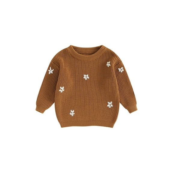 Bagilaanoe Toddler Baby Girl Knitted Sweater Long Sleeve Floral Embroidery Pullover 3M 6M 9M 12M 18M 24M 3T 4T 5T Kids Warm Jumpers Tops Fall Loose Knitwear