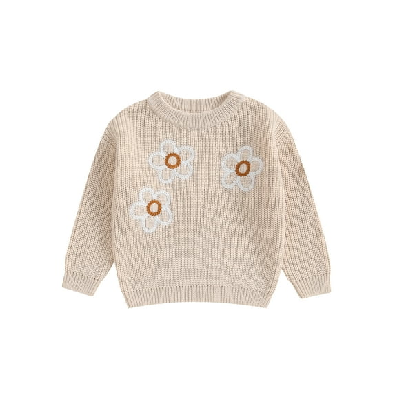 Bagilaanoe Toddler Baby Girl Knitted Sweater Long Sleeve Floral Pattern Pullover 3M 6M 9M 12M 18M 24M 3T Kids Warm Jumpers Tops Fall Loose Knitwear