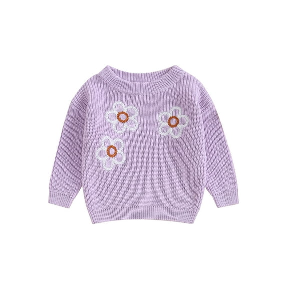 Bagilaanoe Toddler Baby Girl Knitted Sweater Long Sleeve Floral Pattern Pullover 3M 6M 9M 12M 18M 24M 3T Kids Warm Jumpers Tops Fall Loose Knitwear