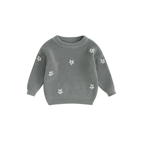 Bagilaanoe Toddler Baby Girl Knitted Sweater Long Sleeve Flower Jacquard Pullover 3M 6M 9M 12M 18M 24M 3T 4T 5T Kids Warm Jumpers Tops Fall Loose Knitwear
