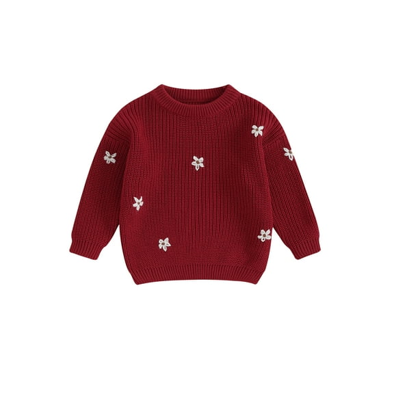 Bagilaanoe Toddler Baby Girl Knitted Sweater Long Sleeve Flower Pullover 3M 6M 9M 12M 18M 24M 3T 4T 5T Kids Warm Jumpers Tops Fall Loose Knitwear