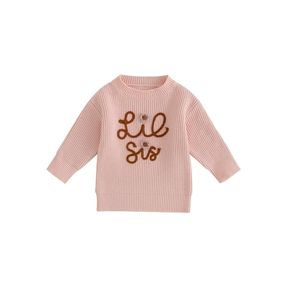 Bagilaanoe Toddler Baby Girl Knitted Sweater Long Sleeve Letter Embroidery Pullover 6M 12M 2T 3T 4T 5T 6T Kids Warm Jumpers Tops Fall Loose Knitwear