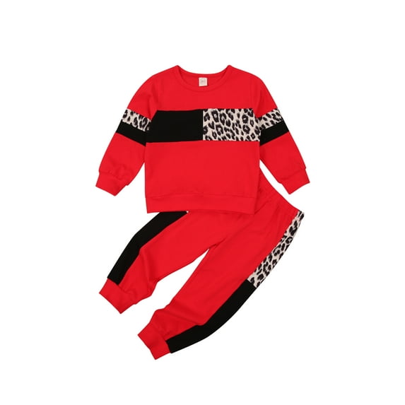 Bagilaanoe Toddler Baby Girl Long Pants Set Leopard Print Long Sleeve Sweatshirt Pullover Tops + Sweatpants 1T 2T 3T 4T 5T 6T Kids Casual Sweatsuits