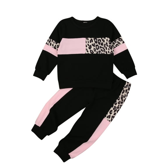 Bagilaanoe Toddler Baby Girl Long Pants Set Leopard Print Long Sleeve Sweatshirt Pullover Tops + Sweatpants 1T 2T 3T 4T 5T 6T Kids Casual Sweatsuits