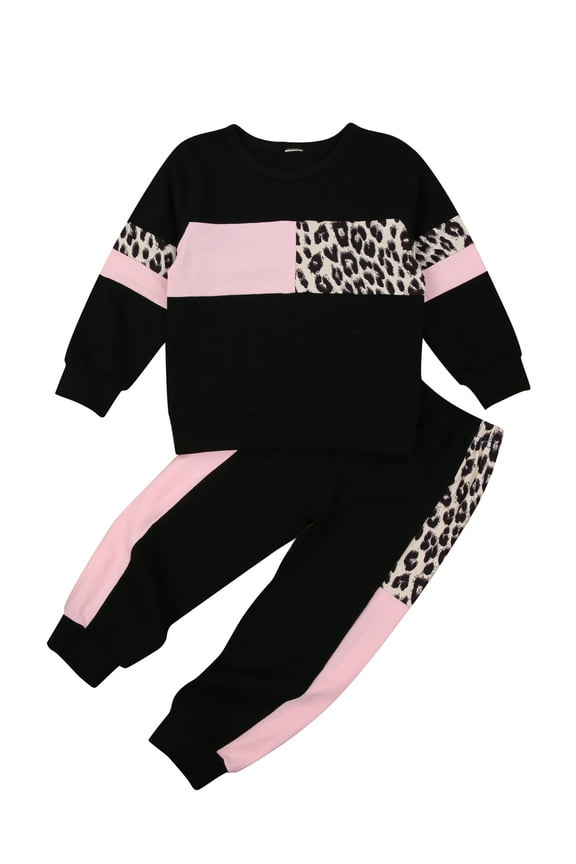 Toddler Baby Girl Long Pants Set Leopard Print Long Sleeve Sweatshirt Pullover Tops + Sweatpants 1T 2T 3T 4T 5T 6T Kids Casual Sweatsuits