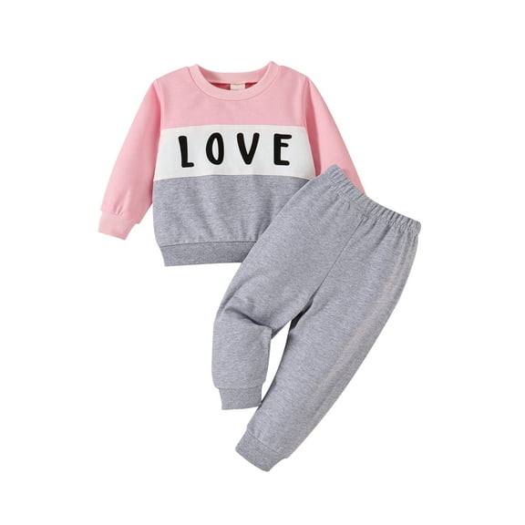 Bagilaanoe Toddler Baby Girl Long Pants Set Letter Print Long Sleeve Sweatshirt Pullover Tops + Sweatpants 12M 18M 24M 3T 4T 5T Kids Casual Sweatsuits