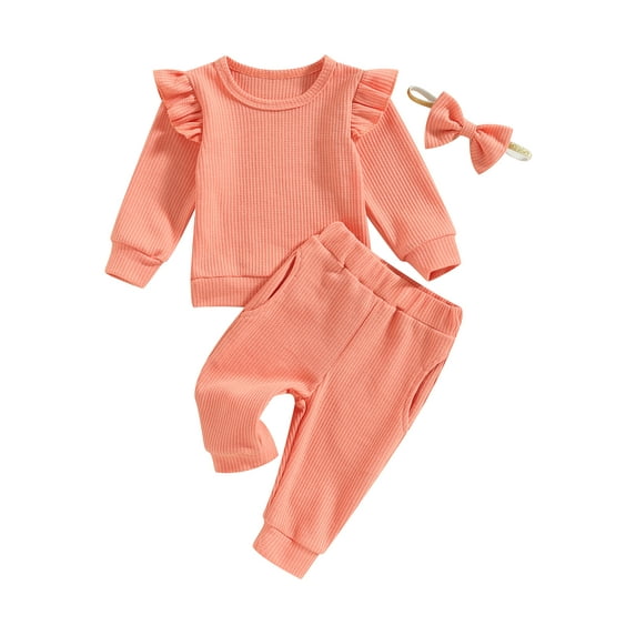 Bagilaanoe Toddler Baby Girl Long Pants Set Long Sleeve Sweatshirt Pullover Tops + Sweatpants + Headband 6M 12M 18M 24M 3T Kids Casual Sweatsuits