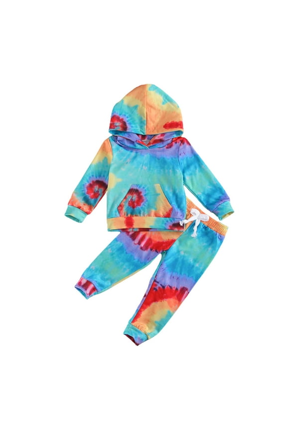 Toddler Baby Girl Long Pants Set Tie Dye Print Long Sleeve Hoodies Pullover Tops + Sweatpants 12M 18M 24M 3T 4T 5T 6T Kids Casual Sweatsuits