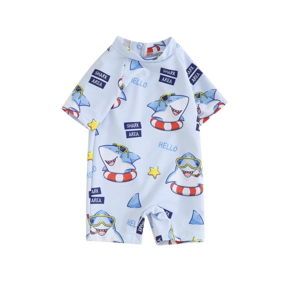 Bagilaanoe Toddler Baby Girl One-Piece Swimsuit Cartoon Print Short Sleeve Zipper Rashguard Swimwear 3M 6M 12M 2T 3T Kids Bathing Suit