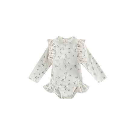 Bagilaanoe Toddler Baby Girl One-Piece Swimsuit Floral/Plaid Print Long Sleeve Zipper Rashguard Swimwear 6M 12M 18M 24M 3T 4T Kids Ruffle Bathing Suit