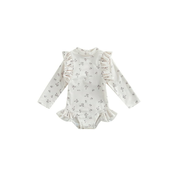 Bagilaanoe Toddler Baby Girl One-Piece Swimsuit Floral/Plaid Print Long Sleeve Zipper Rashguard Swimwear 6M 12M 18M 24M 3T 4T Kids Ruffle Bathing Suit