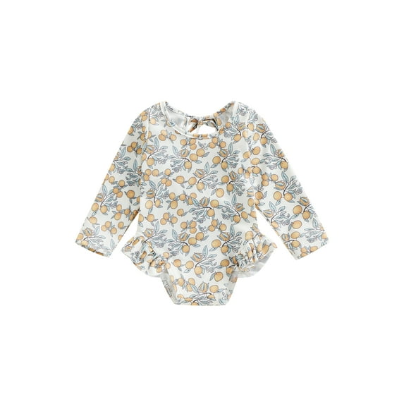 Bagilaanoe Toddler Baby Girl One-Piece Swimsuit Floral Print Long Sleeve Rashguard Swimwear 6M 12M 18M 24M 3T 4T Kids Ruffle Bathing Suit