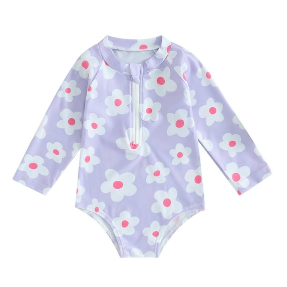 Bagilaanoe Toddler Baby Girl One-Piece Swimsuit Floral Print Long Sleeve Zipper Rashguard Swimwear 3M 6M 12M 18M 24M 3T Kids Ruffle Bathing Suit