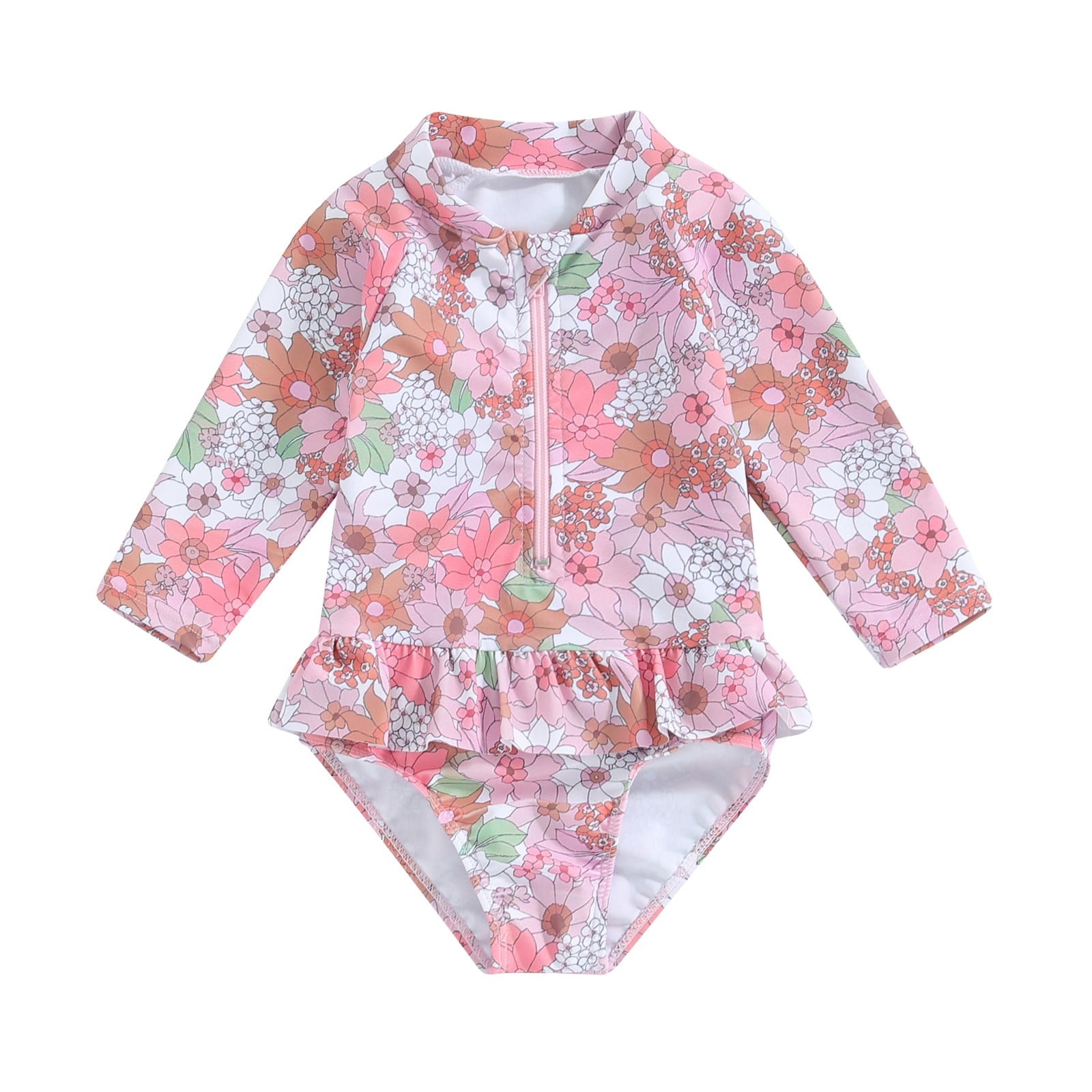 Bagilaanoe Toddler Baby Girl One-Piece Swimsuit Floral Print Long ...