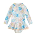 thumbnail image 1 of Bagilaanoe Toddler Baby Girl One-Piece Swimsuit Floral Print Long Sleeve Zipper Rashguard Swimwear 6M 12M 18M 24M 3T 4T Kids Ruffle Bathing Suit, 1 of 8