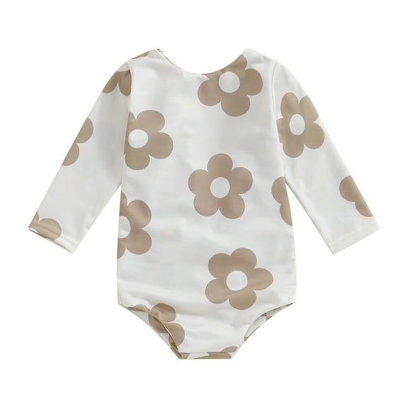 Bagilaanoe Toddler Baby Girl One-Piece Swimsuit Floral Print Long Sleeve Zipper Rashguard Swimwear 6M 12M 18M 24M 3T 4T Kids Ruffle Bathing Suit