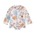 thumbnail image 1 of Bagilaanoe Toddler Baby Girl One-Piece Swimsuit Floral Print Long Sleeve Zipper Rashguard Swimwear 6M 12M 18M 24M 3T Kids Ruffle Bathing Suit, 1 of 7