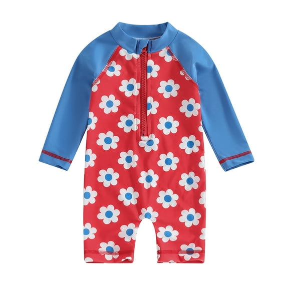 Bagilaanoe Toddler Baby Girl One-Piece Swimsuit Floral Print Long Sleeve Zipper Rashguard Swimwear 6M 9M 12M 18M 24M 3T Kids Ruffle Bathing Suit