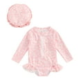 thumbnail image 1 of Bagilaanoe Toddler Baby Girl One-Piece Swimsuit Floral Print Long Sleeve Zipper Rashguard Swimwear + Swimming Cap 6M 9M 12M 18M 24M 3T Kids Ruffle Bathing Suit, 1 of 8