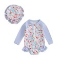 thumbnail image 1 of Bagilaanoe Toddler Baby Girl One-Piece Swimsuit Floral Print Long Sleeve Zipper Rashguard Swimwear + Swimming Cap 6M 9M 12M 18M 24M 3T Kids Ruffle Bathing Suit, 1 of 8