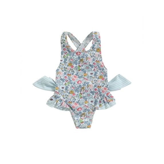 Bagilaanoe Toddler Baby Girl One-Piece Swimsuit Floral Print Sleeveless Backless Swimwear 1T 2T 3T 4T 5T 6T Kids Ruffle Bathing Suit