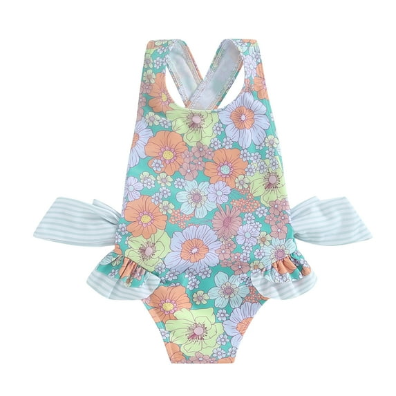 Bagilaanoe Toddler Baby Girl One-Piece Swimsuit Floral Print Sleeveless Rompers Swimwear 18M 24M 3T 4T 5T 6T Kids Ruffle Bathing Suit