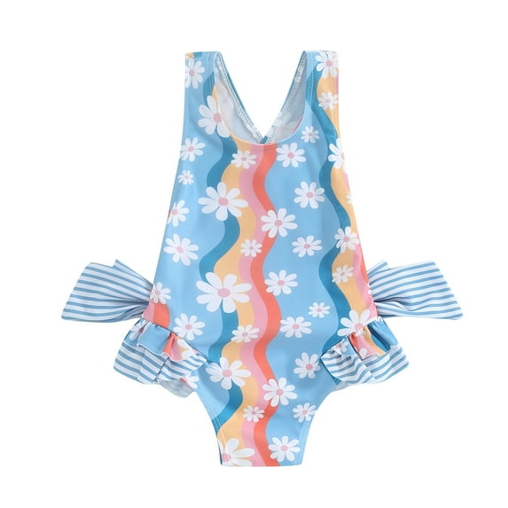 Bagilaanoe Toddler Baby Girl One-Piece Swimsuit Floral Print Sleeveless Rompers Swimwear 18M 24M 3T 4T 5T 6T Kids Ruffle Bathing Suit