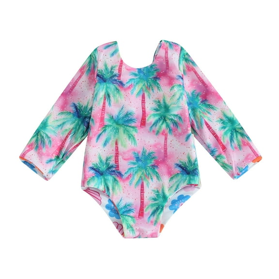 Bagilaanoe Toddler Baby Girl One-Piece Swimsuit Flower Print Long Sleeve Rashguard Swimwear 6M 12M 18M 24M 3T 4T 5T Kids Ruffle Bathing Suit