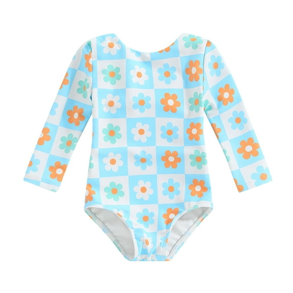 Bagilaanoe Toddler Baby Girl One-Piece Swimsuit Flower Print Long Sleeve Rashguard Swimwear 6M 12M 18M 24M 3T 4T Kids Backless Bathing Suit