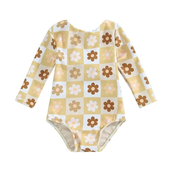 Bagilaanoe Toddler Baby Girl One-Piece Swimsuit Flower Print Long Sleeve Rashguard Swimwear 6M 12M 18M 24M 3T 4T Kids Backless Bathing Suit