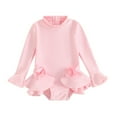 thumbnail image 1 of Bagilaanoe Toddler Baby Girl One-Piece Swimsuit Flower Print Long Sleeve Zipper Rashguard Swimwear 12M 24M 3T 4T 5T 6T Kids Ruffle Bathing Suit, 1 of 8