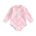thumbnail image 1 of Bagilaanoe Toddler Baby Girl One-Piece Swimsuit Flower Print Long Sleeve Zipper Rashguard Swimwear 6M 12M 18M 24M 3T Kids Ruffle Bathing Suit, 1 of 8