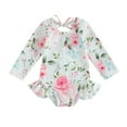 thumbnail image 1 of Bagilaanoe Toddler Baby Girl One-Piece Swimsuit Flower Print Long Sleeve Zipper Rashguard Swimwear 6M 12M 18M 24M 3T Kids Ruffle Bathing Suit, 1 of 8