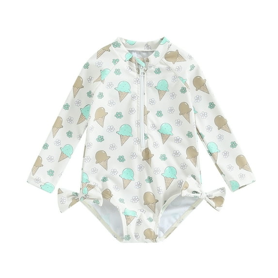 Bagilaanoe Toddler Baby Girl One-Piece Swimsuit Flower Print Long Sleeve Zipper Rashguard Swimwear 6M 9M 12M 18M 24M 3T Kids Ruffle Bathing Suit