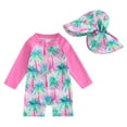 thumbnail image 1 of Bagilaanoe Toddler Baby Girl One-Piece Swimsuit Flower Print Long Sleeve Zipper Rashguard Swimwear + Swimming Cap 3M 6M 12M 2T 3T Kids Jumpsuit Bathing Suit, 1 of 8