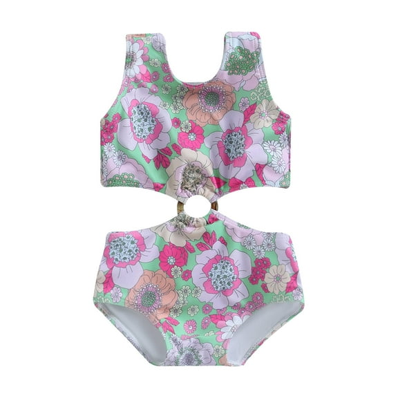 Bagilaanoe Toddler Baby Girl One-Piece Swimsuit Flower Print Sleeveless Hollowed Swimwear 6M 12M 18M 24M 3T 4T Kids Ruffle Bathing Suit