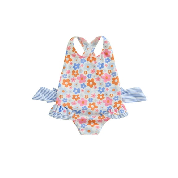 Bagilaanoe Toddler Baby Girl One-Piece Swimsuit Flower Print Sleeveless Swimwear 12M 24M 3T 4T 5T 6T Kids Summer Ruffle Bathing Suit