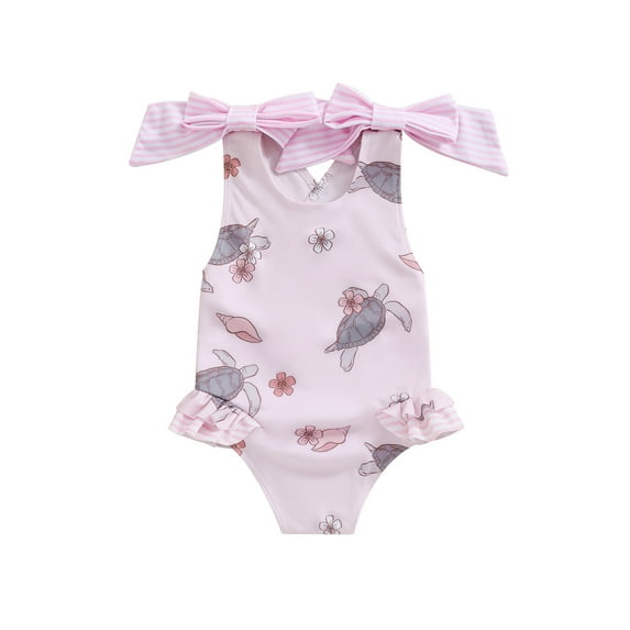 Bagilaanoe Toddler Baby Girl One-Piece Swimsuit Flower Print Sleeveless Swimwear 18M 24M 3T 4T 5T 6T Kids Ruffle Bathing Suit