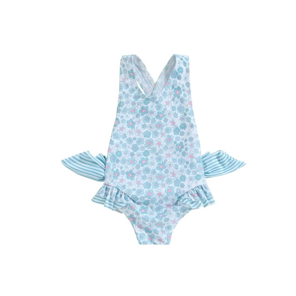 Bagilaanoe Toddler Baby Girl One-Piece Swimsuit Flower Print Sleeveless Swimwear 18M 24M 3T 4T 5T 6T Kids Ruffle Bathing Suit