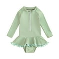thumbnail image 1 of Bagilaanoe Toddler Baby Girl One-Piece Swimsuit Long Sleeve Zipper Rashguard Swimwear 1T 2T 3T 4T 5T 6T Kids Ruffle Bathing Suit, 1 of 8