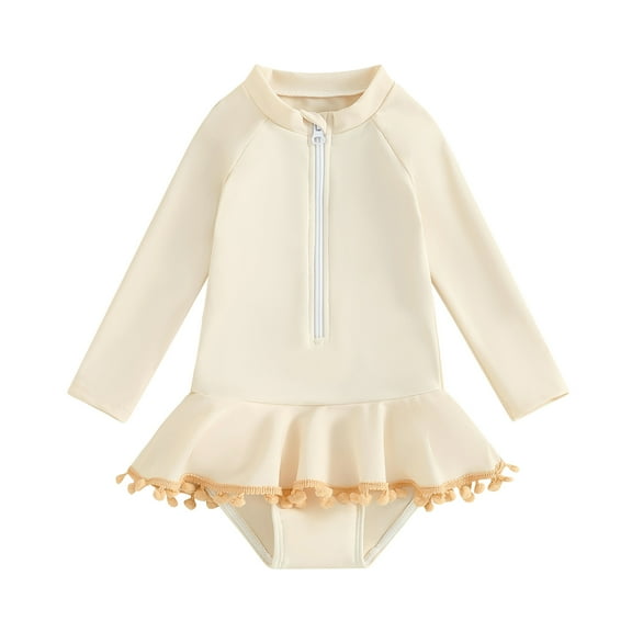 Bagilaanoe Toddler Baby Girl One-Piece Swimsuit Long Sleeve Zipper Rashguard Swimwear 1T 2T 3T 4T 5T 6T Kids Ruffle Bathing Suit