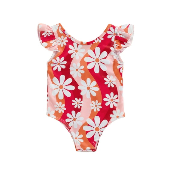 Bagilaanoe Toddler Baby Girl One-Piece Swimsuit Print Fly Sleeve Swimwear 18M 24M 3T 4T 5T 6T Kids Ruffle Bathing Suit