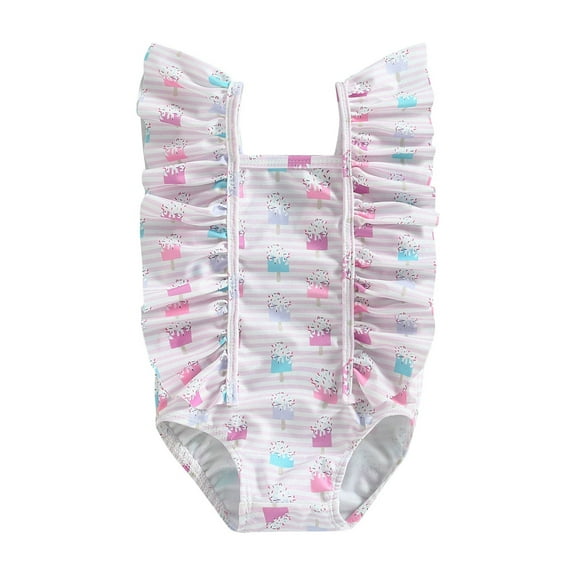 Bagilaanoe Toddler Baby Girl One-Piece Swimsuit Print Fly Sleeve Swimwear 3M 6M 12M 18M 24M 3T Kid Ruffle Bathing Suit