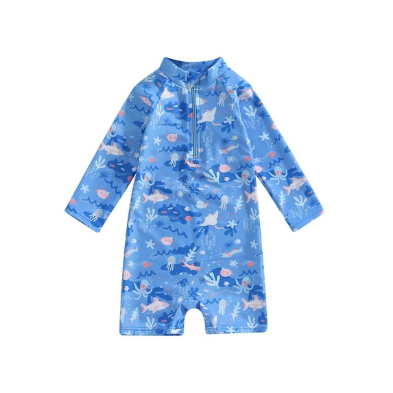 Bagilaanoe Toddler Baby Girl One-Piece Swimsuit Print Long/Short Sleeve Zipper Rashguard Swimwear + Swimming Cap 12M 18M 24M 3T 4T 5T Kids Bathing Suit