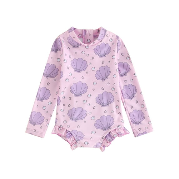 Bagilaanoe Toddler Baby Girl One-Piece Swimsuit Print Long Sleeve Zipper Rashguard Swimwear 6M 12M 18M 24m 3t Kids Ruffle Bathing Suit